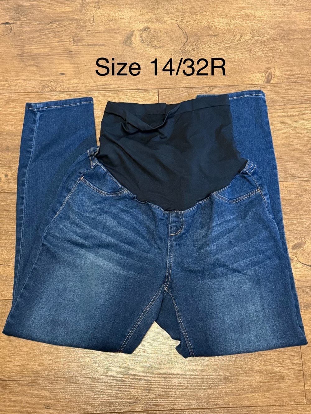 1822 Denim Dark Blue Maternity Jeggings with Black Overband